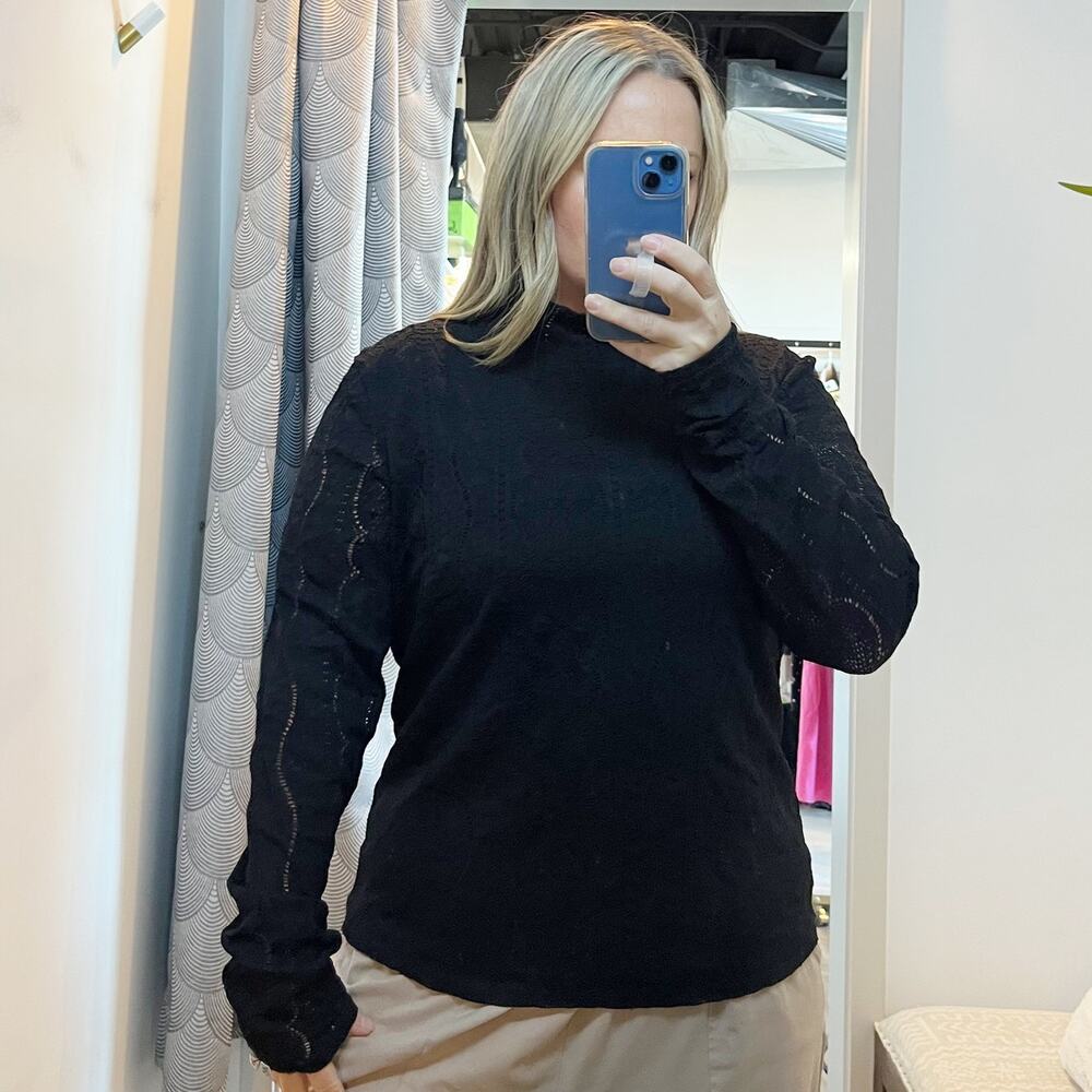Daily Practice Anthropologie Long Sleeve Mock Neck Lace Top Black XL